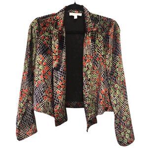Ett Twa Anthropologie Womens Blazer Black White 0 Floral Wrap Front Stretch